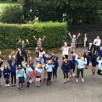 students jumping