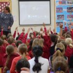 students with their hands up